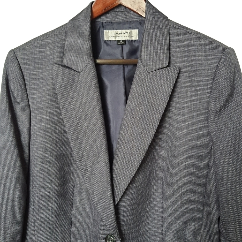 Tahari Arthur S. Levine Blue Blazer Business Career Jacket Crosshatch Size 18 - Picture 2 of 12